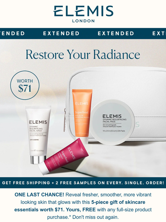 Elemis EXTENDED! Don't Miss Your FREE Gift Milled