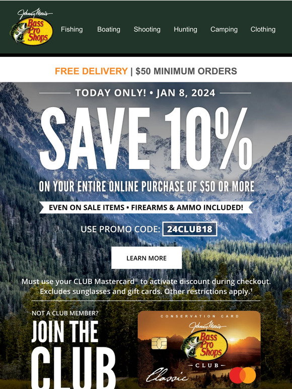 Bass Pro Shops: CLUB Exclusive: Save 10% Online Today!