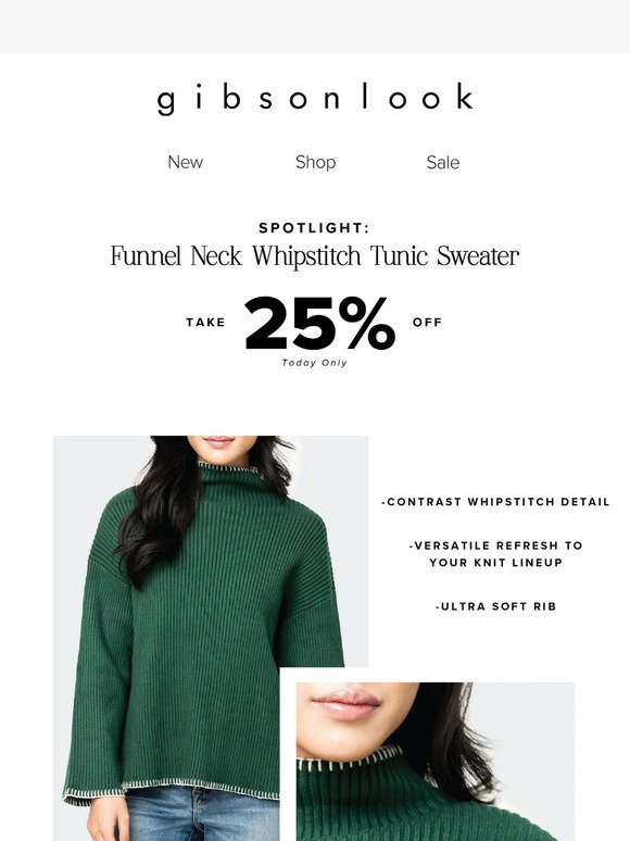 SALE: Funnel Neck Whipstitch Tunic Sweater