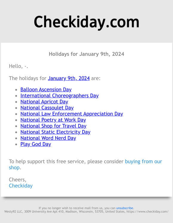 Checkiday Holidays for January 15th, 2024! 📅🎉 Milled