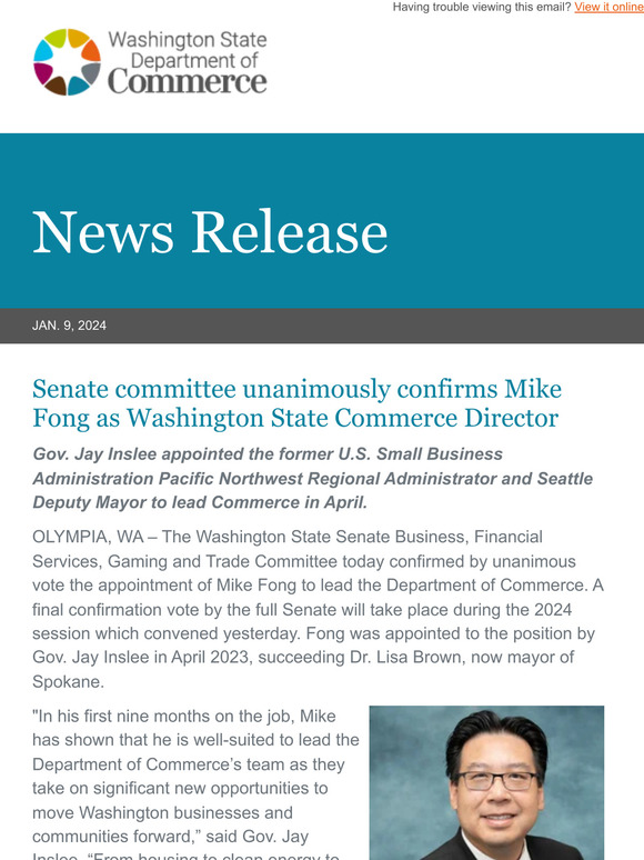 Senate committee unanimously confirms Mike Fong as Washington State Commerce Director