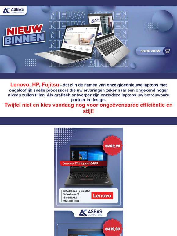 Nieuwe bezending laptops binnen! Bekijk nu ons aanbod!