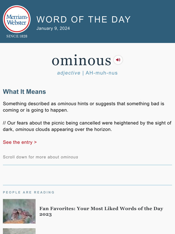 Merriamster Ominous plus, Fan Favorites Your Most Liked Words