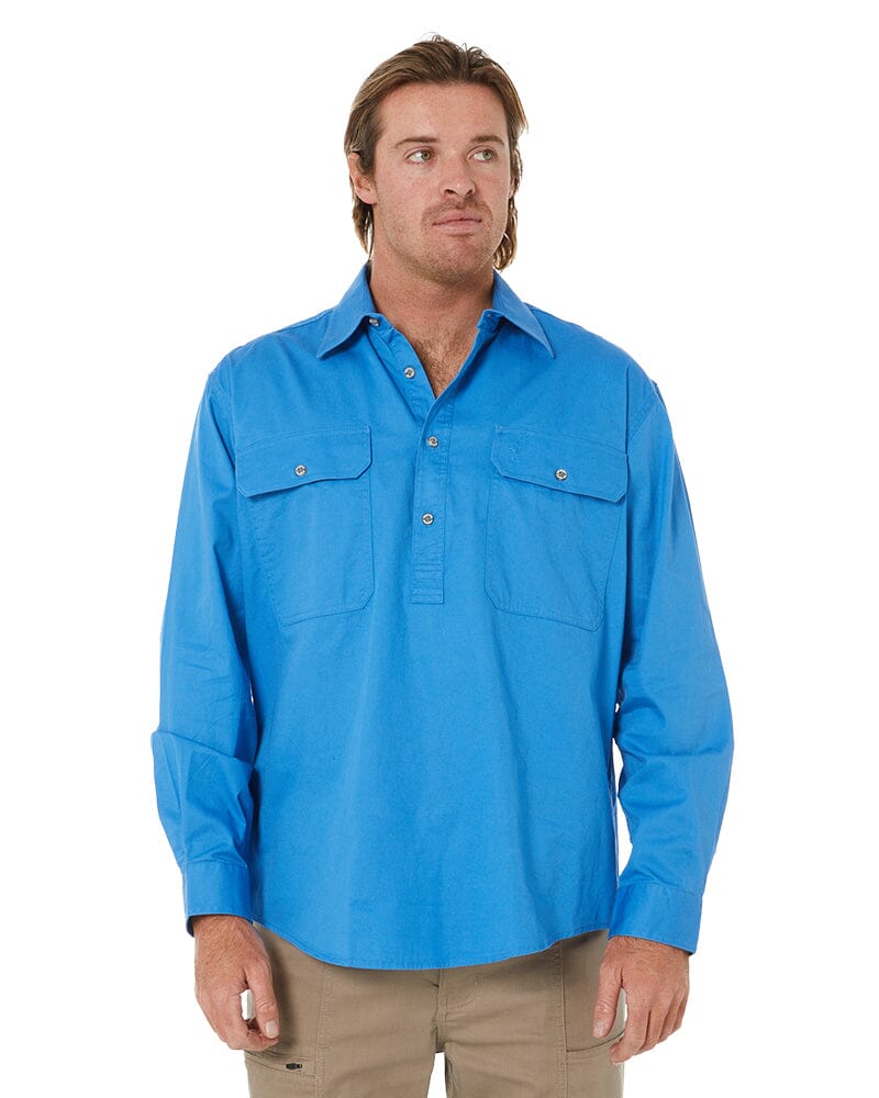 Image of Pilbara Closed Front Cotton Twill Shirt LS - Light Blue