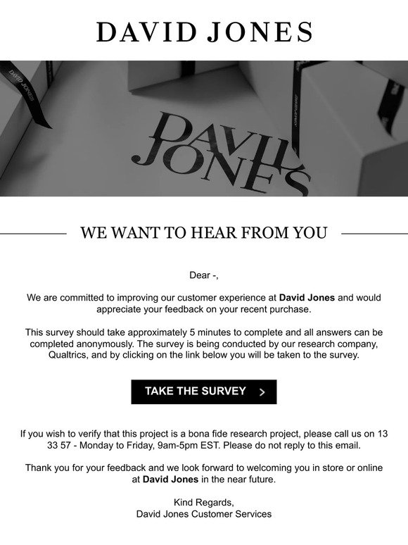 Please complete this David Jones survey