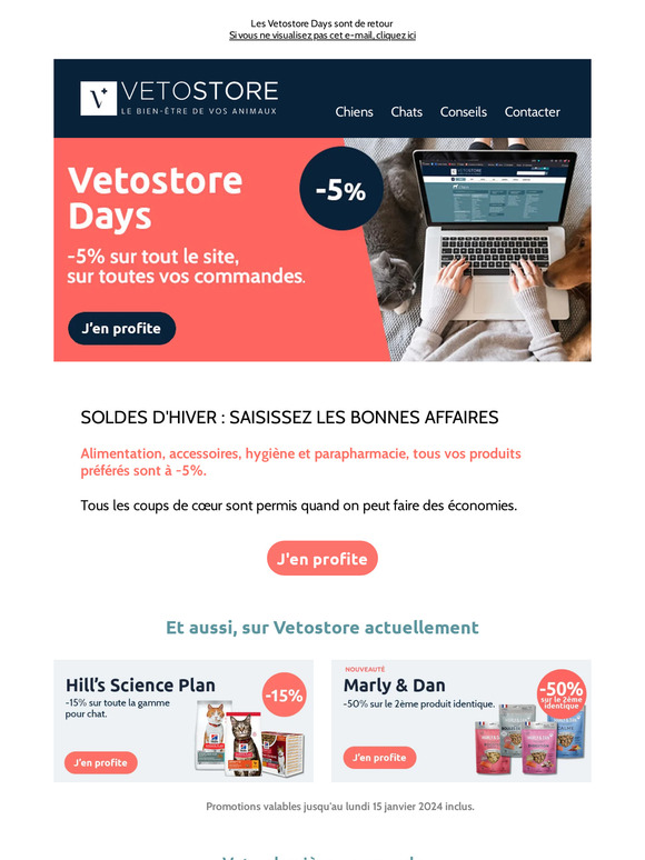 Top départ des SOLDES : Vetostore Days, -5% sur TOUT!
