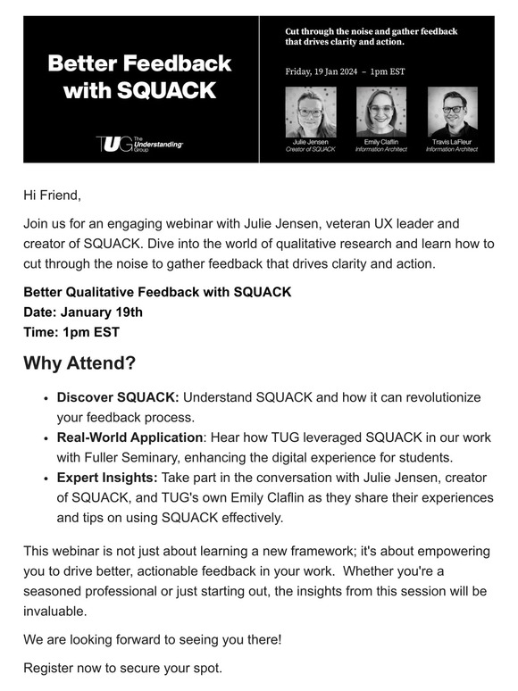 Webinar Announcement: Better Qualitative Feedback with SQUACK. January 19th 1pm EST