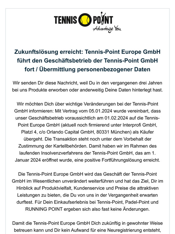 Tennis point deals europe