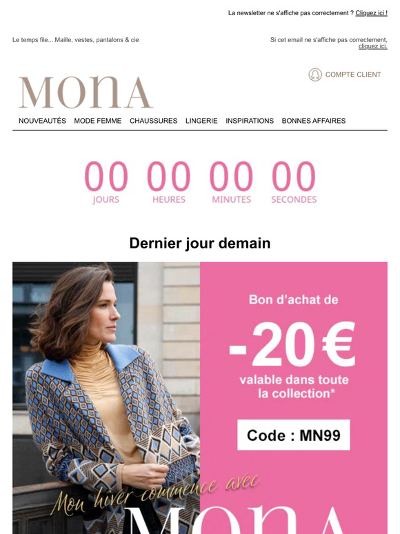 📣 Dernier jour dimanche pour économiser -20€ sur la mode d'hiver