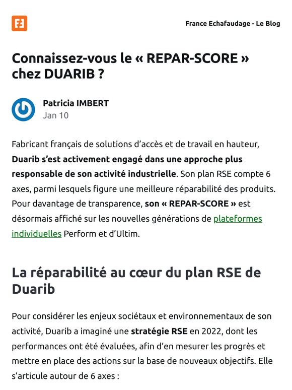 Connaissez-vous le « REPAR-SCORE » chez DUARIB ?