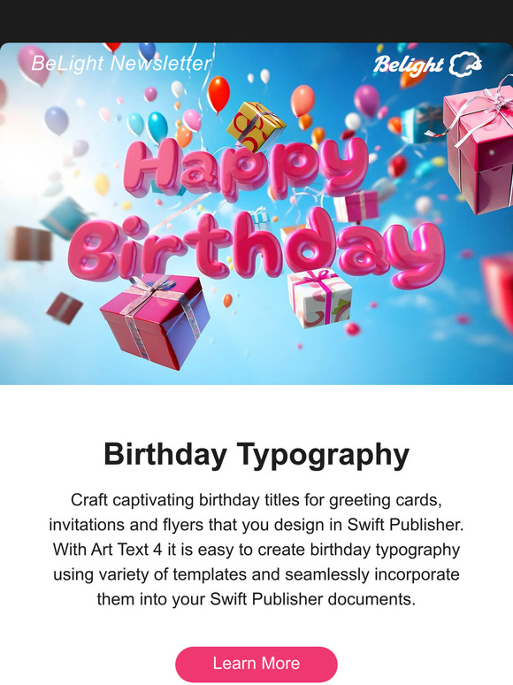 Swift Publisher–birthday typography with Art Text