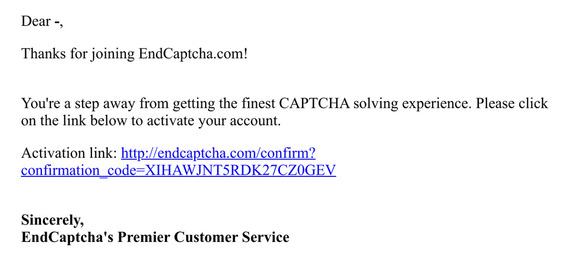 Please confirm your EndCAPTCHA.com account
