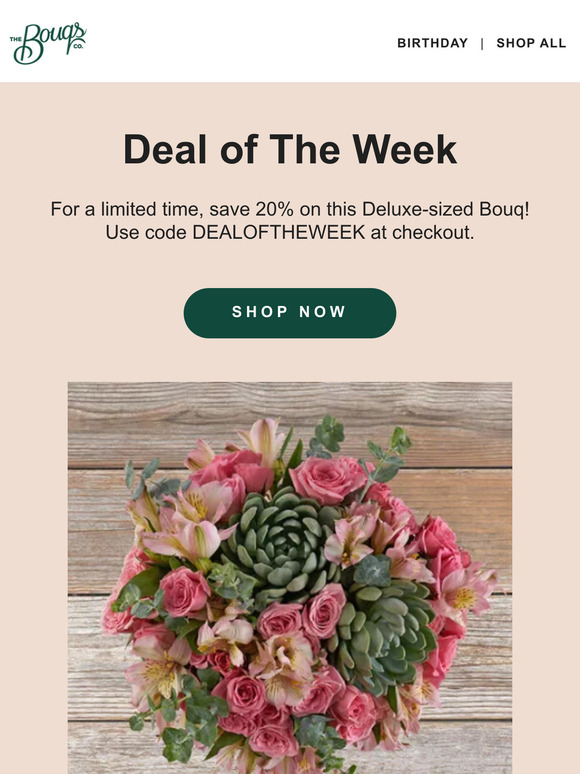 Bouqs: DEAL ALERT: 20% off Bouq of the week! | Milled