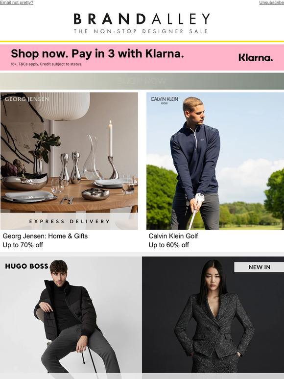 BrandAlley Jensen, Calvin Klein golfwear, BOSS, Gallery Living