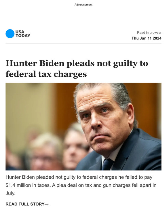 USA TODAY: Breaking: Hunter Biden Pleads Not Guilty To Federal Tax ...