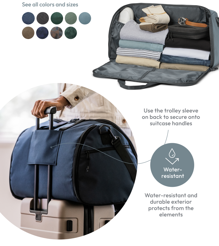 Use the trolley sleeve on the back to secure onto suitcase handles