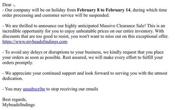 Mybeadsfindings Holiday Notice + New Year New Deals