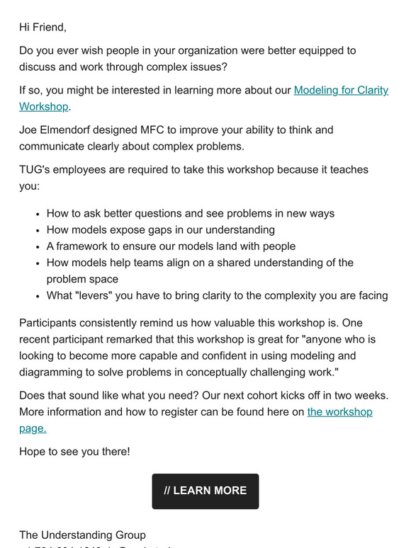 Two Weeks until Modeling for Clarity
