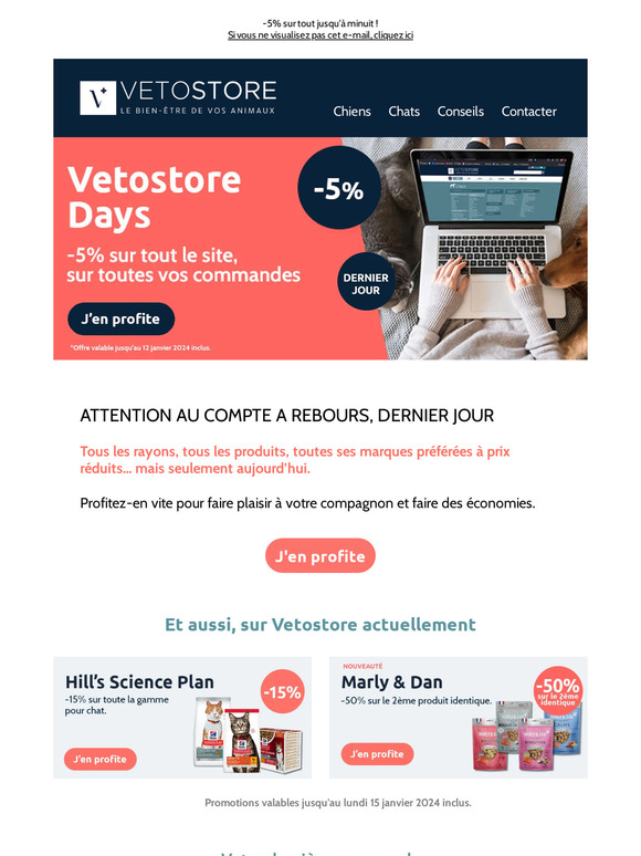 Dernière chance : Vetostore Days, -5% sur TOUT!