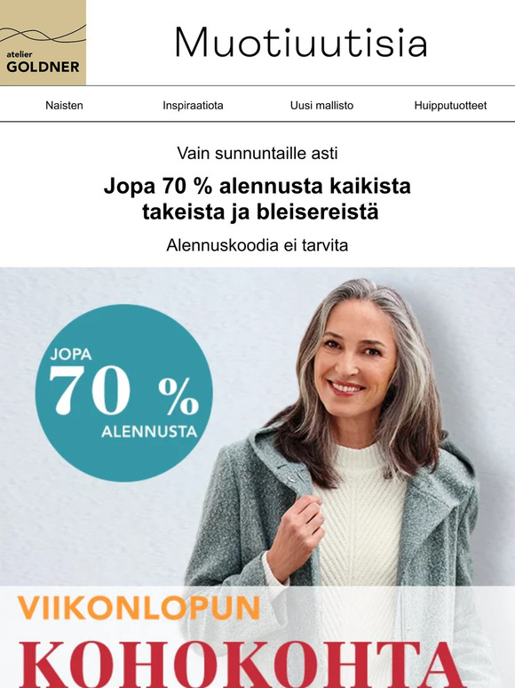 Jopa 70 % alennusta kaikista takeista ja bleisereistä