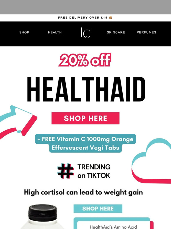 20% off all HealthAid Supplements + Free Vitamin C