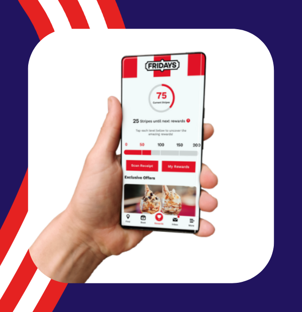 TGI Fridays Stripes Rewards app shown on an iPhone screen
