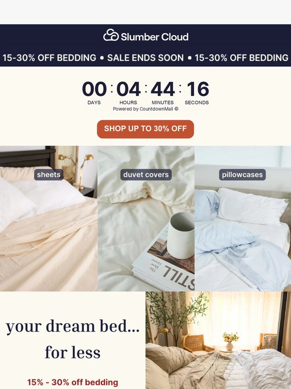 HOURS LEFT: 15%-30% off bedding! ☁️