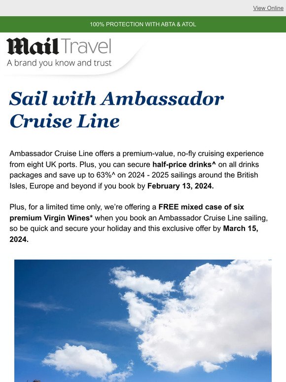 Save up to 63% with Ambassador Cruise Line!