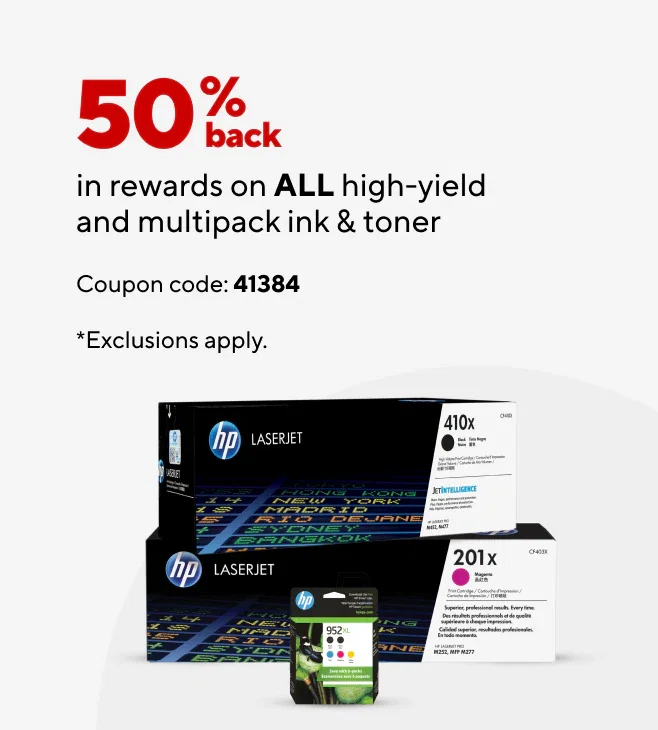 50% back in rewards when you buy 2 inks or 2 toners (mix & match)