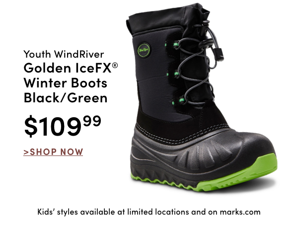 Youth WindRiver Golden IceFX® Winter Boots Black/Green $109.99