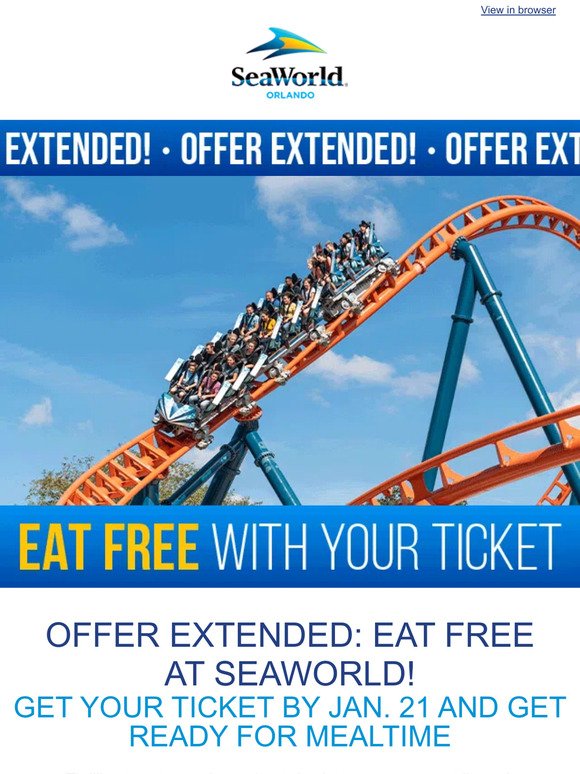 Offer Now Extended: Eat FREE at SeaWorld!