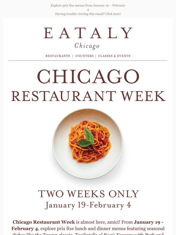 eataly Book your table for Chicago Restaurant Week! Milled