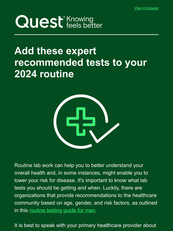 Quest (Lab Testing) Start '24 smart with routine lab work Milled