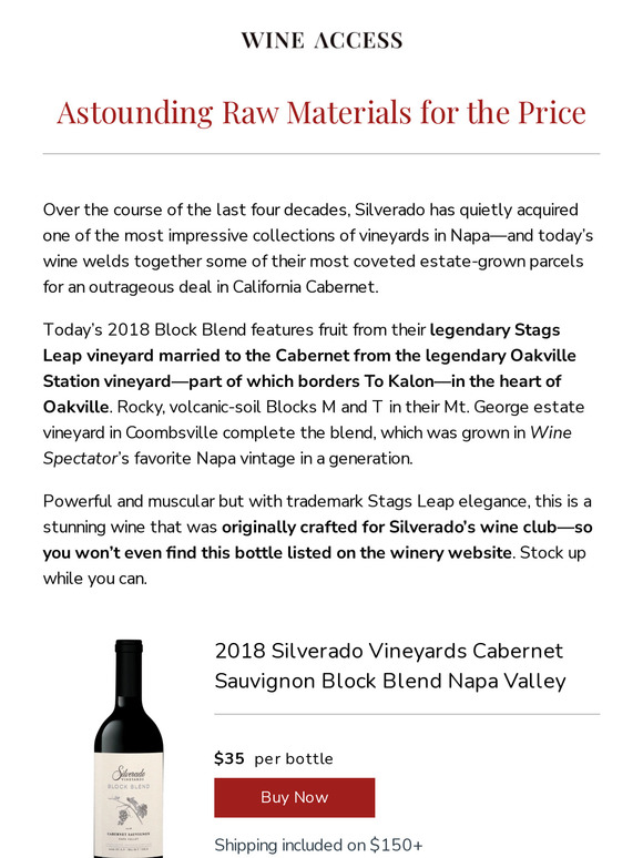 Wine Access Just 35—Napa Icon’s Exclusive Wine Club Cab Milled