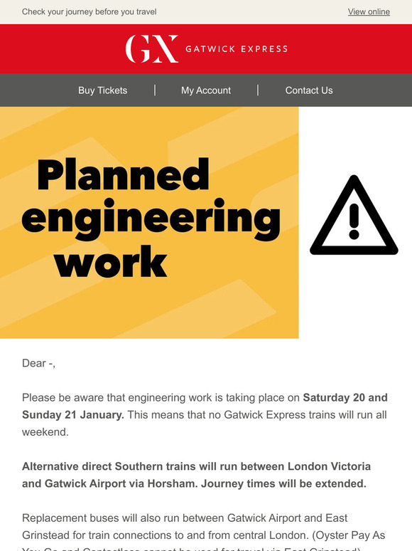 ⚠ Important information on engineering work this weekend on Gatwick Express⚠