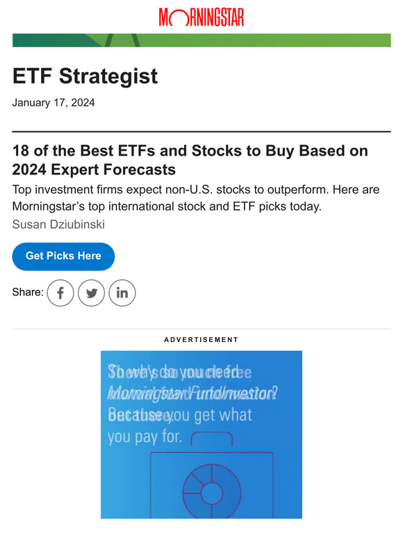 Morningstar Inc. 18 of the Best ETFs and Stocks to Buy Based on 2024