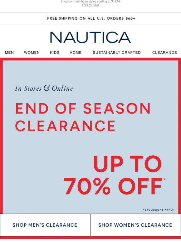 Nautica: Open for Up to 70% OFF End of Season Clearance! | Milled
