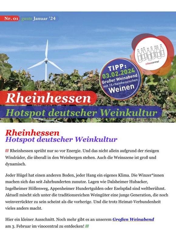 Rheinhessen  –  Hotspot deutscher Weinkultur I gusto Nr. 1 vinocentral | Januar 2024