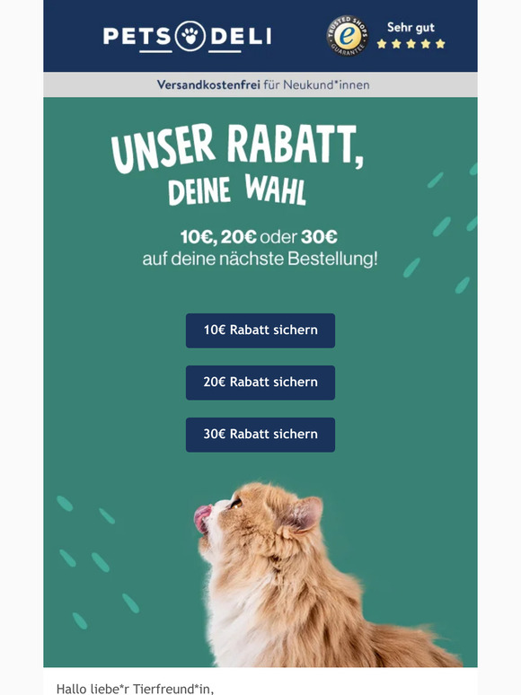 Such dir einen Rabatt aus, liebe*r Tierfreund*in!