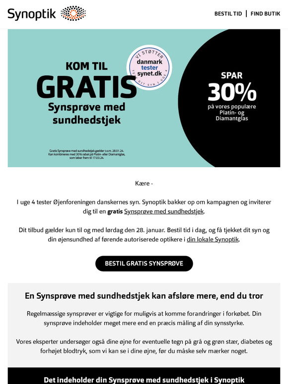 Synoptik: Kun til 28. januar: Gratis synsprøve og sundhedstjek til dig ...