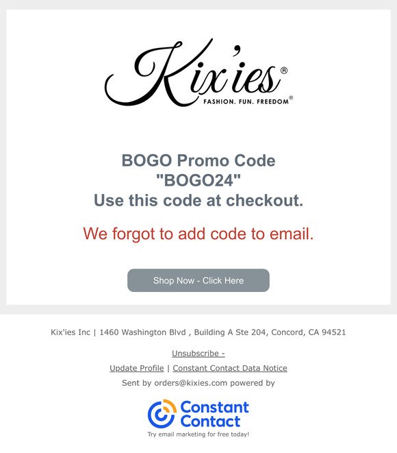 Kix'ies Promo Code = BOGO24