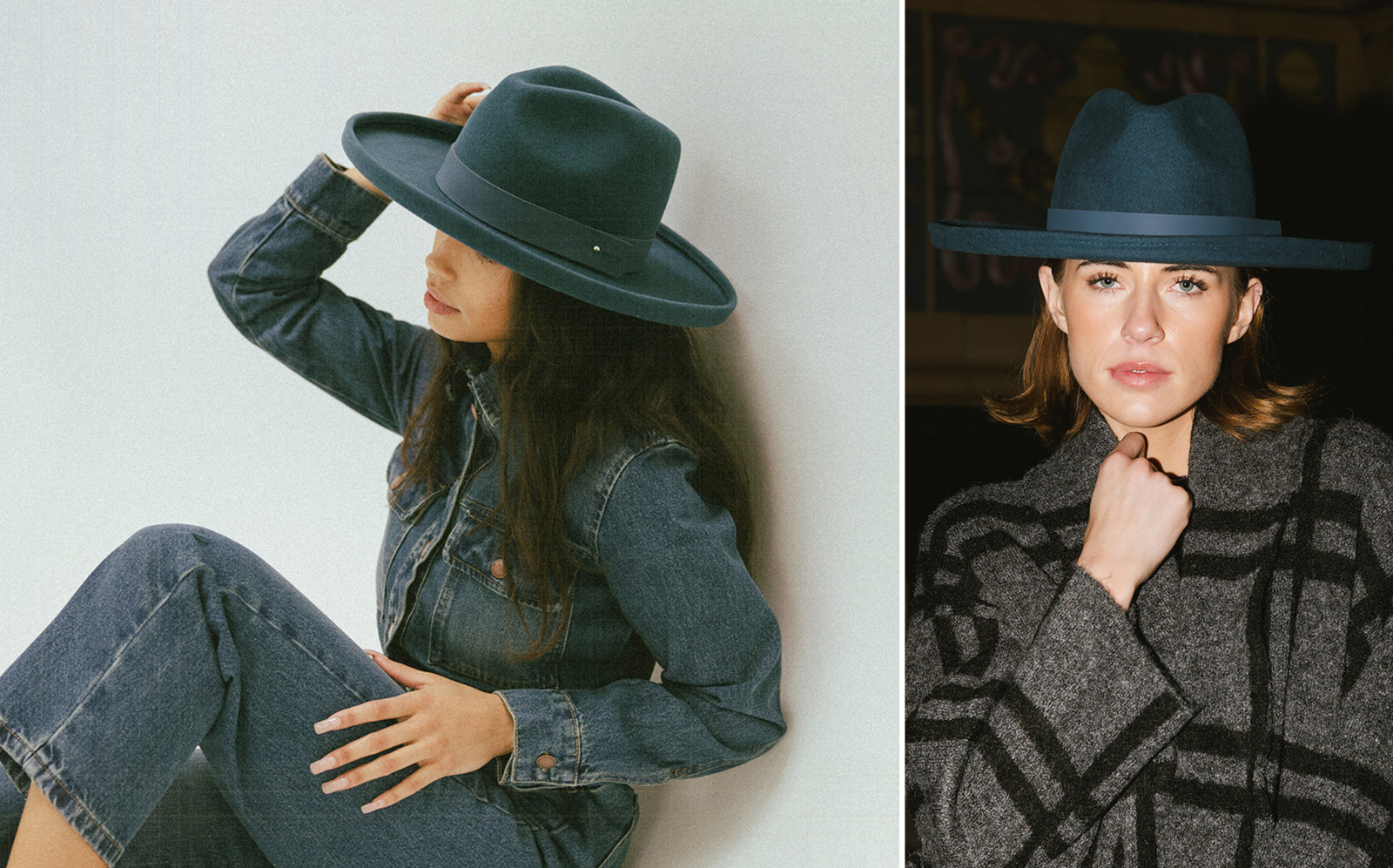 GIGI PIP Blue Felt Fedora Hat with Satin Lining Gigi pip hats on sale now main image 3