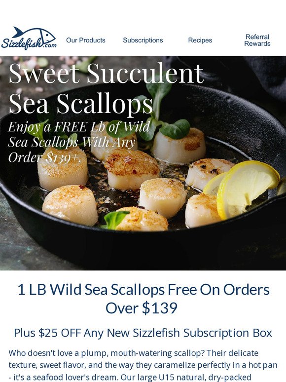 Delicious Georges Bank Sea Scallops FREE With $139+ Purchase
