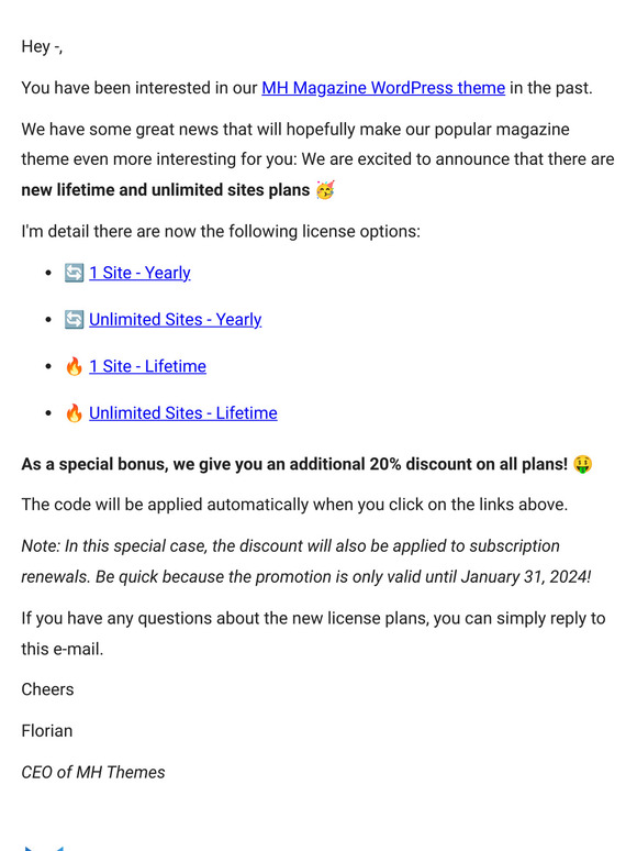 🔥 MH Magazine: New Lifetime & Unlimited Sites Deal