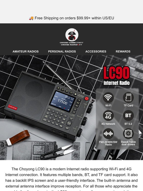 Radio Internet Choyong LC90 - Wi-Fi/4G/E-SIM, FM/LW/MW/SW/SSB, Bluetooth 5.2