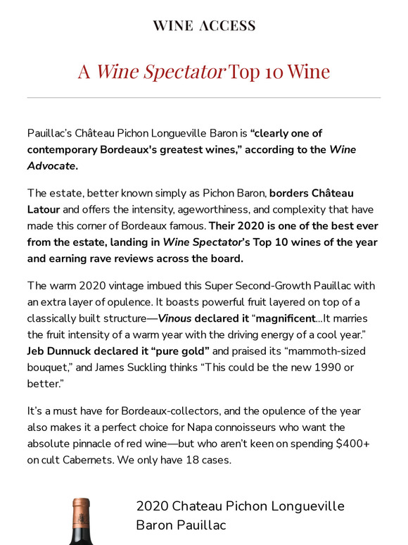 Wine Access Epic Bordeaux Spectator Top10 Wine of the Year Milled