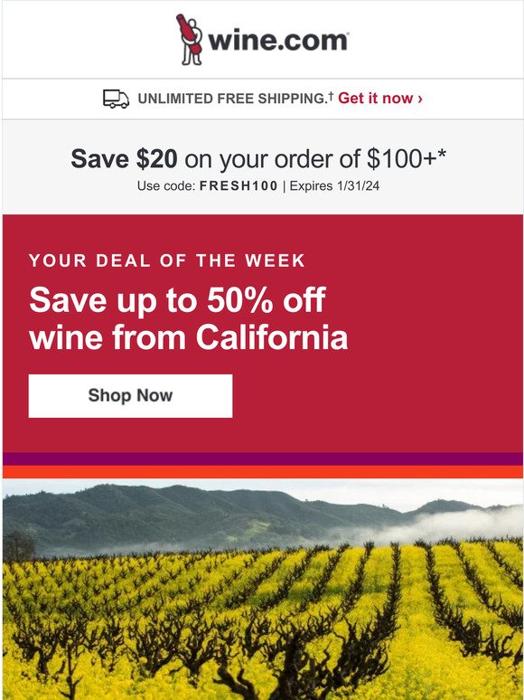 Sale alert! Save up to 50% on wine from California