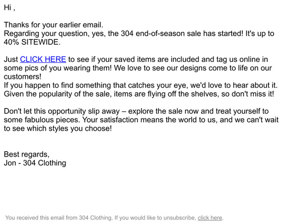 Thank you for getting in touch: The SALE has started!