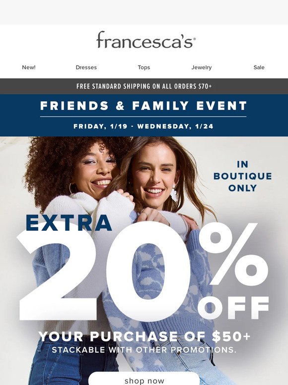 EXTRA 20% Off in Boutiques + Sale as Low As $4.98