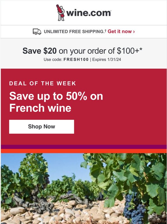BIG savings on French wine! Up to 50% off.